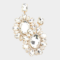 Oval Marquise Stone Cluster Dangle Evening Earrings