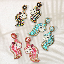 Felt Back Unicorn Beaded Dangle Earrings