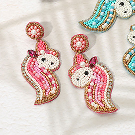 Felt Back Unicorn Beaded Dangle Earrings