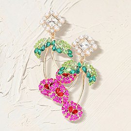 Glass Stone Embellished Cherry Dangle Earrings