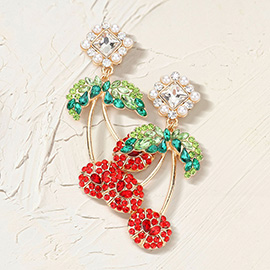 Glass Stone Embellished Cherry Dangle Earrings