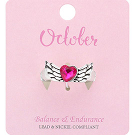 October - Birthstone Heart Wing Stretch Ring