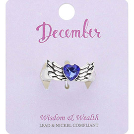December - Birthstone Heart Wing Stretch Ring