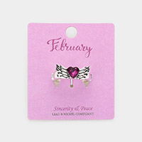 February - Birthstone Heart Wing Stretch Ring