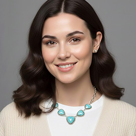 Heart Shape Natural Stone Pendants Accented Necklace