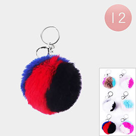 12PCS - Triple Color Pom Pom Keychains