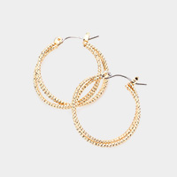 Rope Textured Metal Hoop Pin Catch Earrings