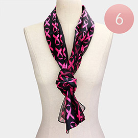 6PCS - Silk Feel Satin Pink Ribbon Patterned Scarves