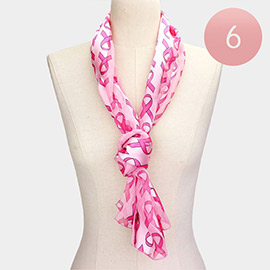 6PCS - Silk Feel Satin Pink Ribbon Patterned Scarves