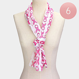 6PCS - Silk Feel Satin Pink Ribbon Patterned Scarves
