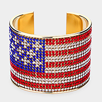 American USA Flag Rhinestone Paved Cuff Bracelet