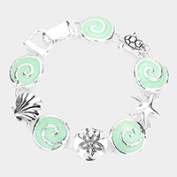 Metal Shell Starfish Sand Dollar and Turtle link Magnetic Bracelet 