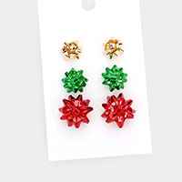 3PAIRS - Christmas Bow Stud Earrings