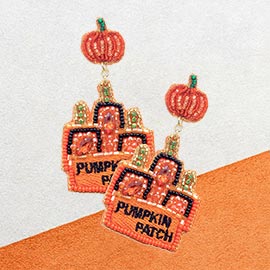 Felt Back Pumpkin Patch Message Beaded Dangle Earrings