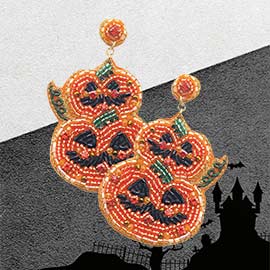Felt Back Halloween Pumpkin Beaded Dangle Earrings