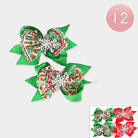 12PCS - Christmas Theme Snowflake Accented Bow Barrettes