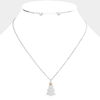 Worn Metal Christmas Tree Pendant Necklace