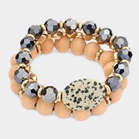 3PCS - Natural Stone Accented Multi Layered Bracelets