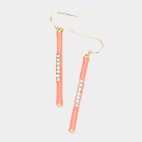 Stone Embellished Enamel Bar Dangle Earrings