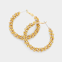 Faceted Beads Stones Wrapped Hoop Earrings