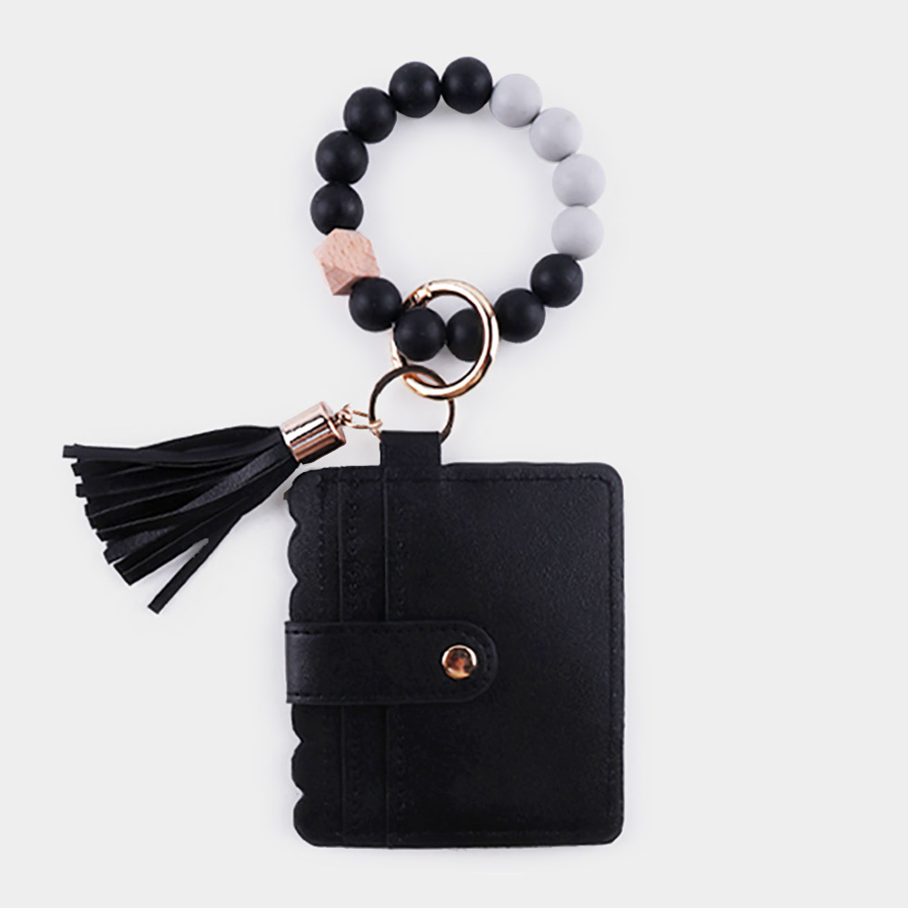 Plain Faux Leather Keychain / Card Holder Wallet