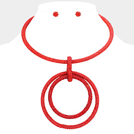 Bling Double Open Circle Pendant Necklace