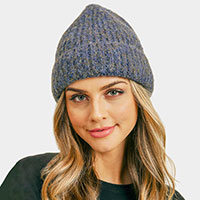 Fuzzy Mixed Color Knit Beanie Hat