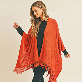Herringbone Knit Fringe Ruana Poncho