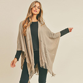 Herringbone Knit Fringe Ruana Poncho