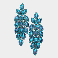 Crystal Stone Leaf Cluster Marquise Evening Earrings