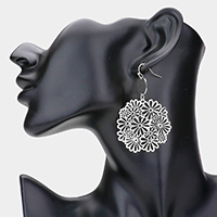 Metal Flower Filigree Dangle Earrings
