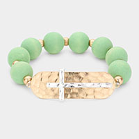 Hammered Metal Cross Wood Bracelet