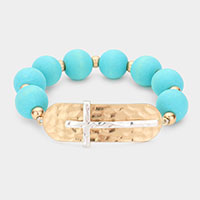 Hammered Metal Cross Wood Bracelet