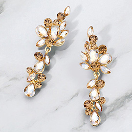 Multi Stone Cluster Vine Dangle Evening Earrings