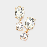 Oval Round Stone Link Dangle Evening Earrings