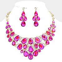 Teardrop Stone Cluster Evening Necklace