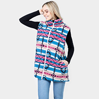 Aztec Patterned Sherpa Fleece Pocket Vest