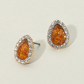 Teardrop Stone Accented Stud Earrings