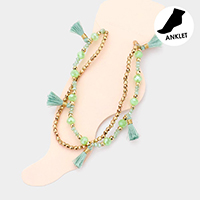 2PCS - Tassel Faceted Beaded  Stretch Anklets