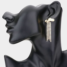 Cowboy Hat Rhinestone Pave Fringe Down Evening Earrings