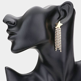 Star Rhinestone Pave Fringe Evening Earrings