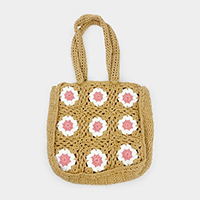 Granny Square Flower Pattern Crochet Tote Bag