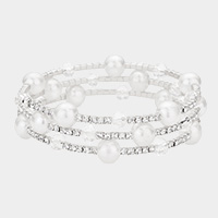 Pearl Accented Rhinestone Coil Bracelet