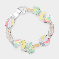 Enamel Vacation Theme Palm Tree Flipflop Beachball Link Magnetic Bracelet