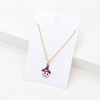 Enamel Halloween Theme Skull Pendant Necklace