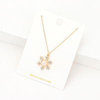 Stone Embellished Snowflake Pendant Necklace