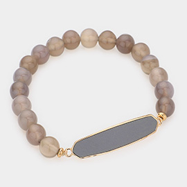 Faux Leather Bar Natural Stone Stretch Bracelet