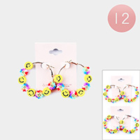 12PAIRS - Emoji Smile Beaded Hoop Earrings
