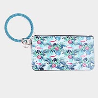 Tropical Flamingo Faux Leather Pouch Bag / Keychain / Bracelet