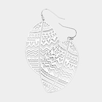 Brass Metal Filigree Abstract Oval Dangle Earrings